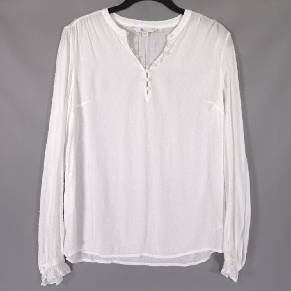Boden Women’s Lori Viscose‎ Long Sleeve Top Textured WHITE W0132 Size US 4